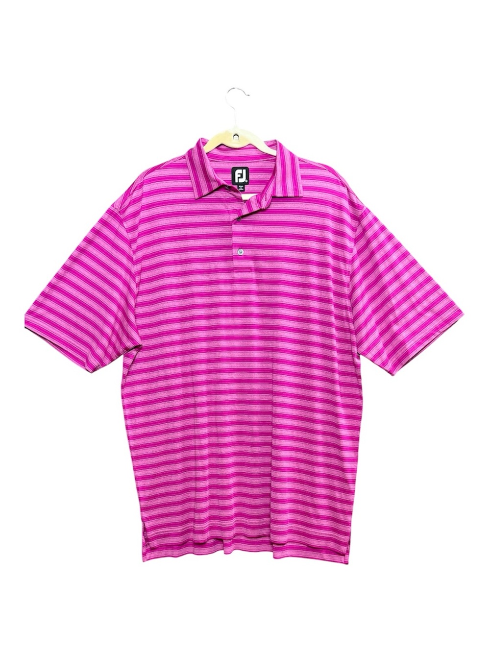 Footjoy Men’s X-Large Pink Fuschia Striped Spandex Poly Blend Golf Polo Preppy